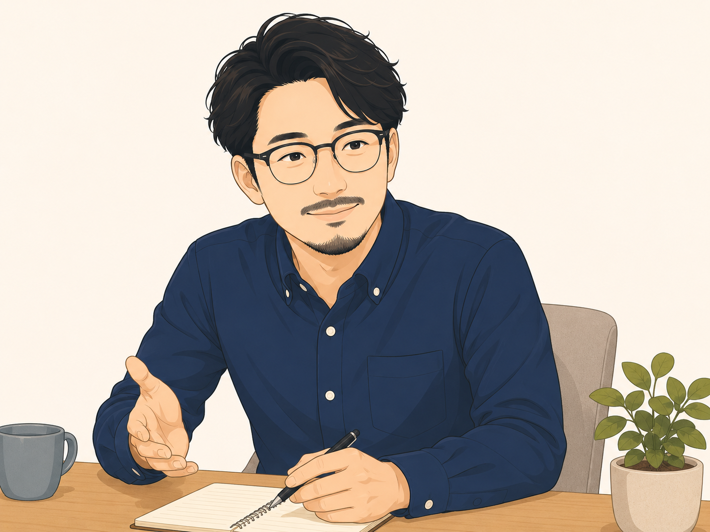 デスクで話を聞くHAMUのイラスト